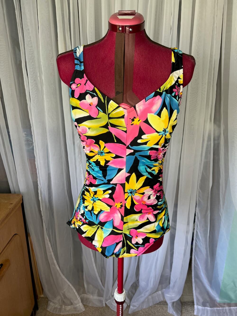 Maxine of hollywood one piece swimsuit floral pink yellow blue